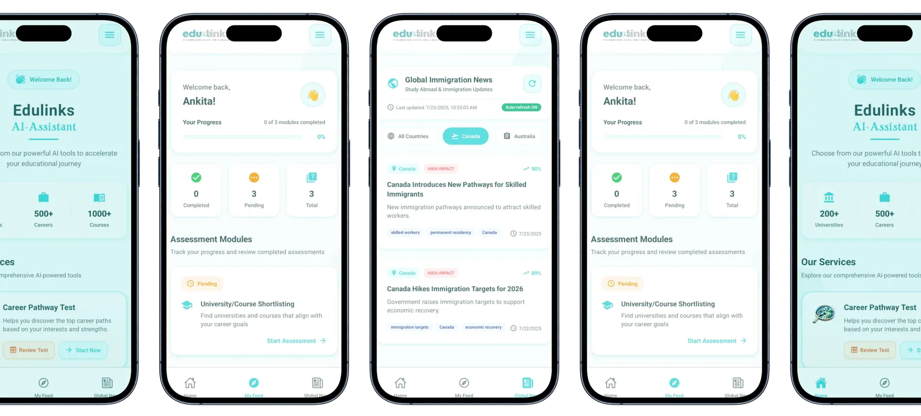 Edulinks app screens in a row