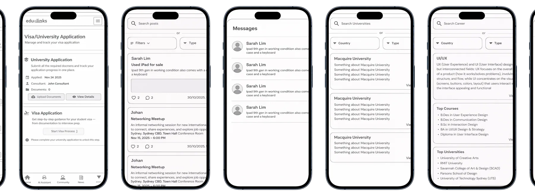 Edulinks wireframes