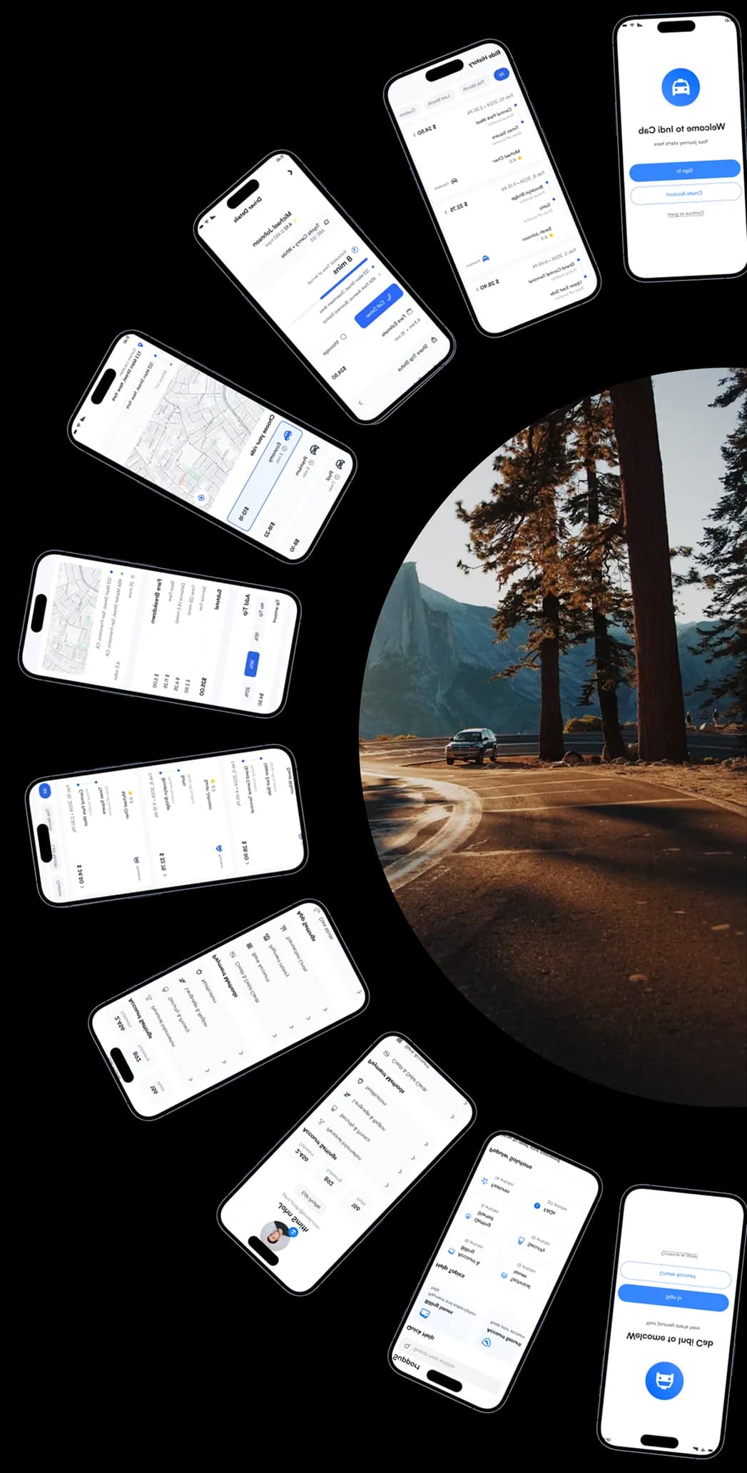 Rideshare screens fanned out